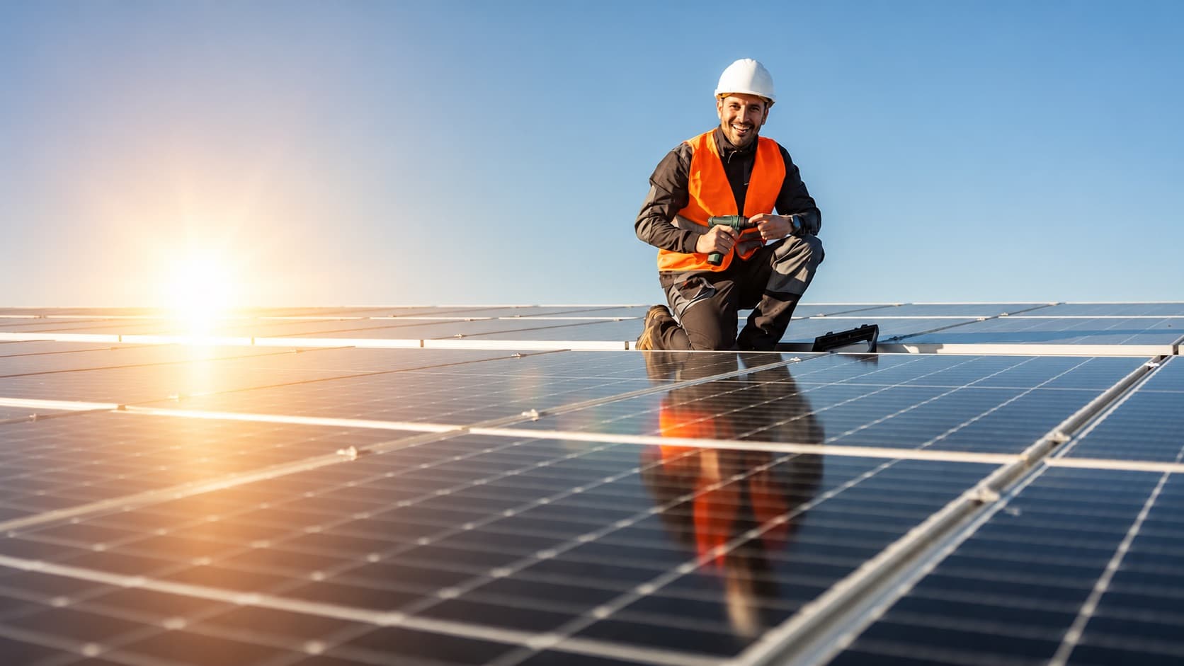 An Australian Solar Installations electrician installing solar panels on a roof