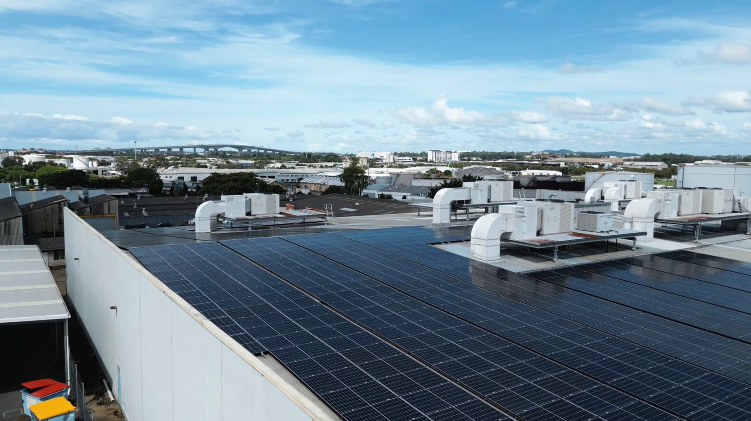 Large commercial rooftop solar installation on a South East Queensland warehouse